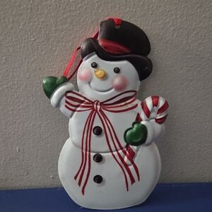 Festive Snowman Ornament with Red and Green Accents